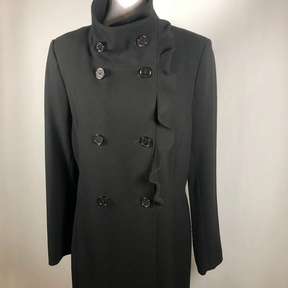 ✨T Tahari Black Ruffled Collar Coat – Elegant & Timeless - Picture 8 of 14